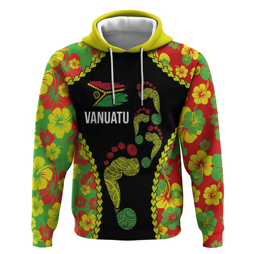 Personalised Vanuatu Running Hoodie Footprint and Hibiscus Polynesian Style