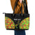 Personalised Vanuatu Running Leather Tote Bag Footprint and Hibiscus Polynesian Style