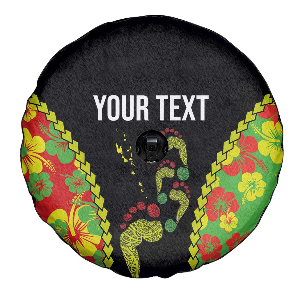 Personalised Vanuatu Running Spare Tire Cover Footprint and Hibiscus Polynesian Style