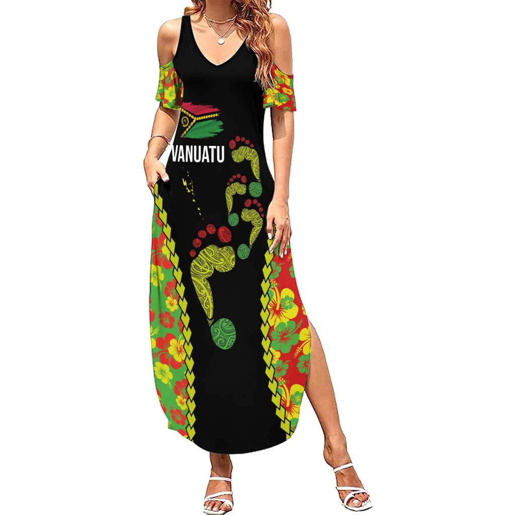 Personalised Vanuatu Running Summer Maxi Dress Footprint and Hibiscus Polynesian Style