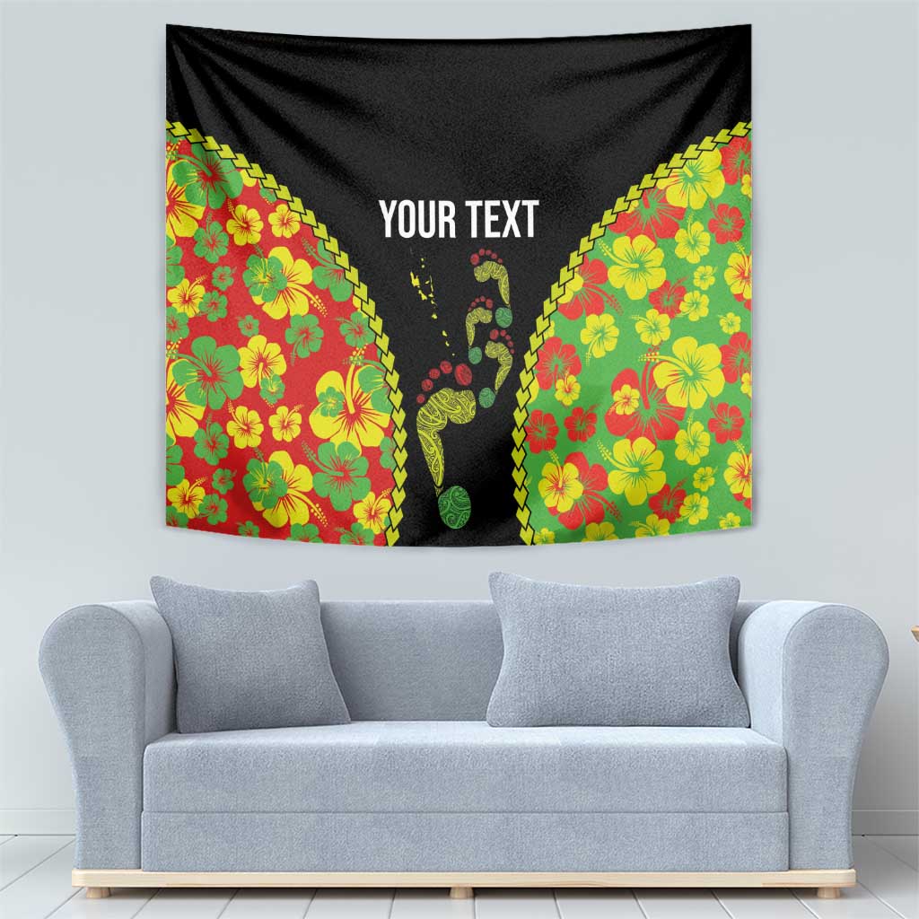 Personalised Vanuatu Running Tapestry Footprint and Hibiscus Polynesian Style