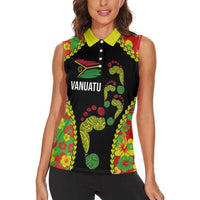 Personalised Vanuatu Running Women Sleeveless Polo Shirt Footprint and Hibiscus Polynesian Style
