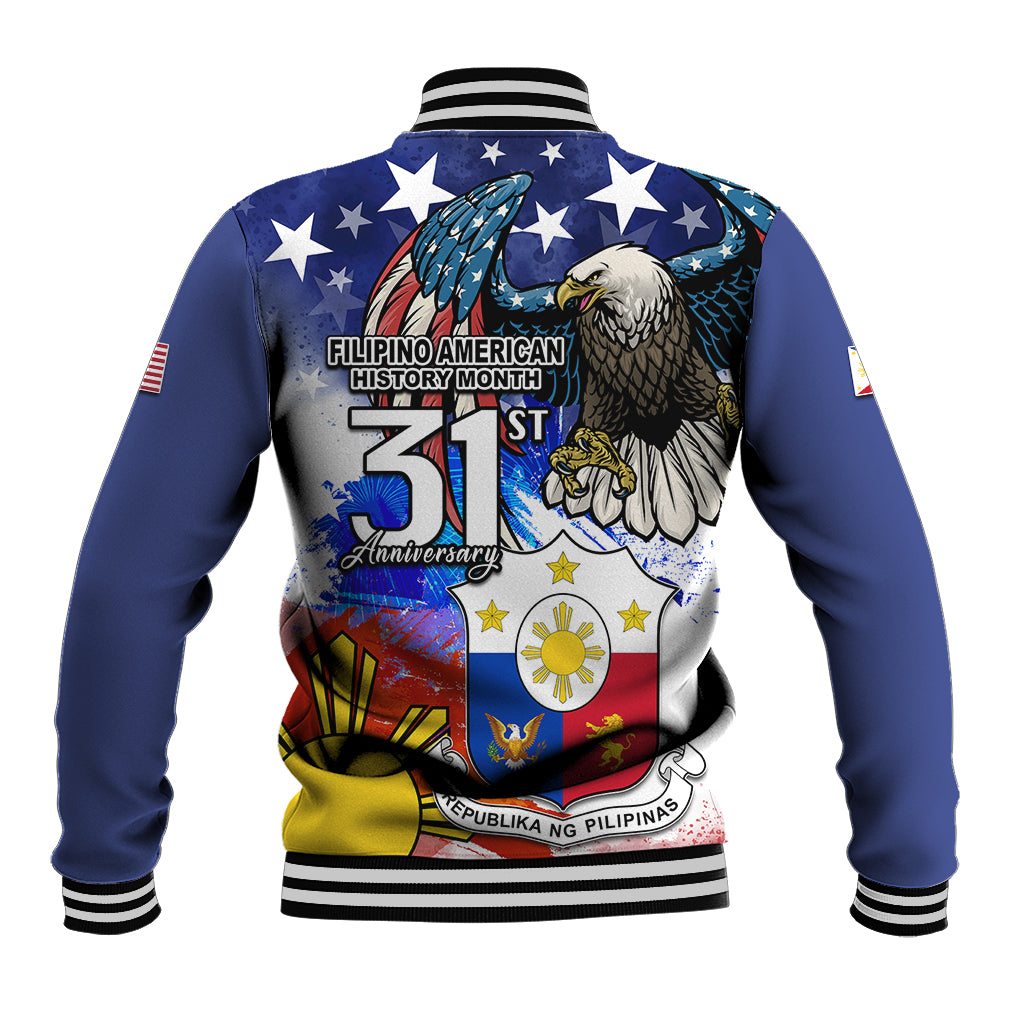 Filipino American History Month Baseball Jacket Filipino Coat Of Arms and American Eagle Splash Style LT03 - Polynesian Pride