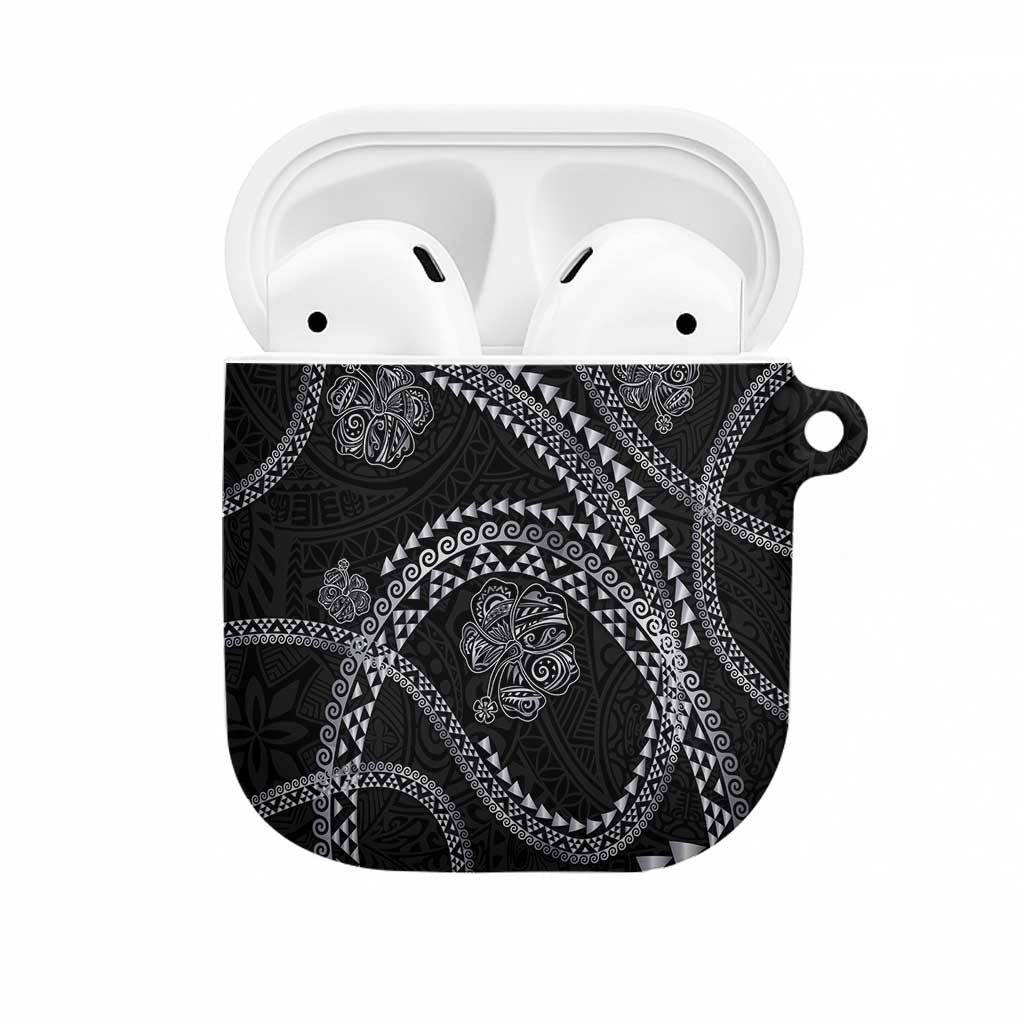 Hawaiian Kakau Art and Hisbiscus Tattoo AirPods Case Tribal Pattern-Silver Style - Polynesian Pride