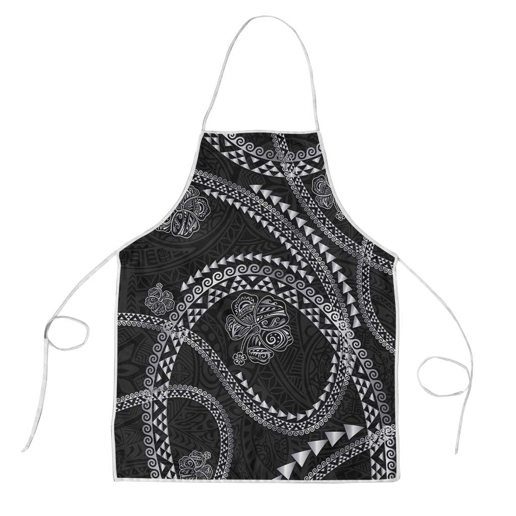 Hawaiian Kakau Art and Hisbiscus Tattoo Apron Tribal Pattern-Silver Style - Polynesian Pride