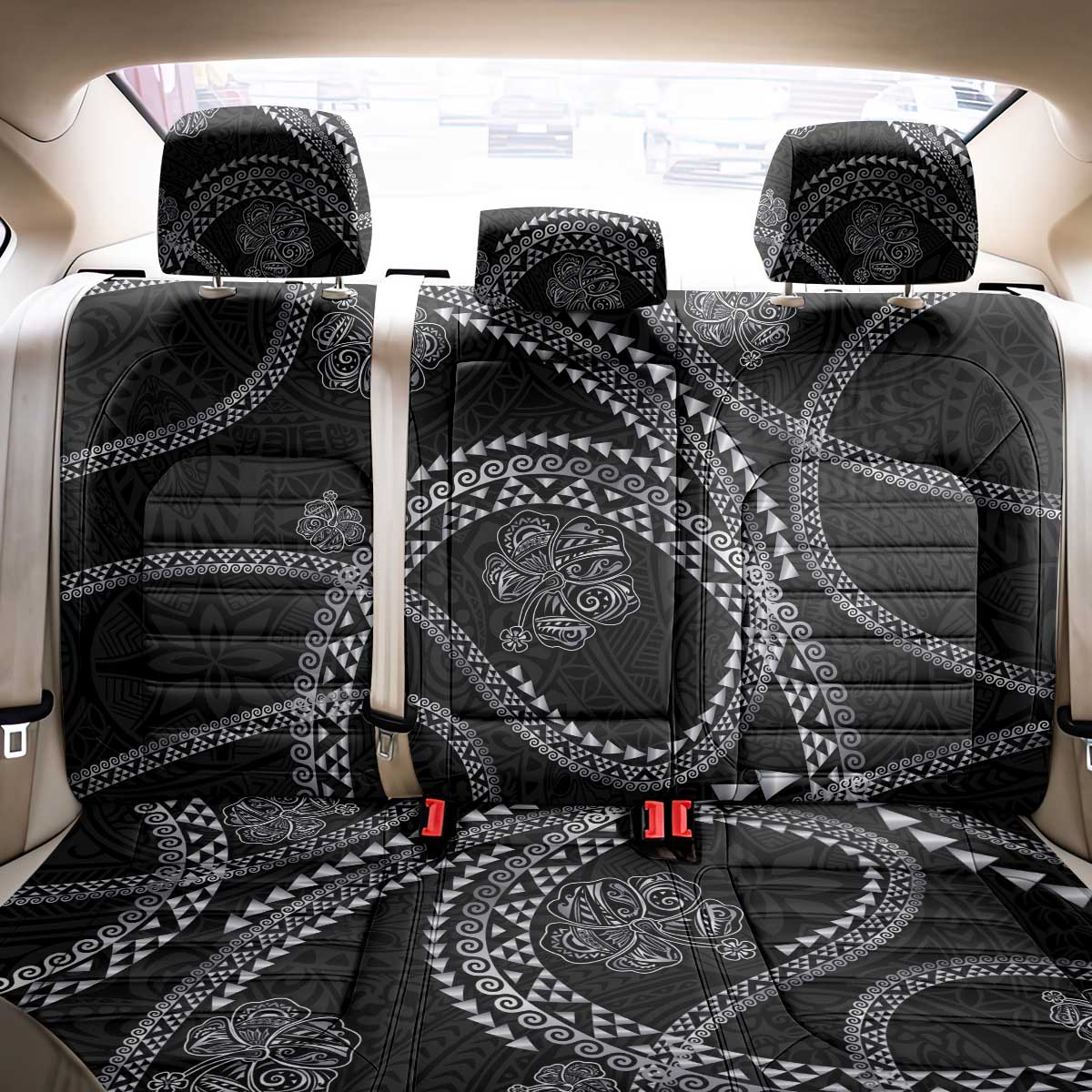 Hawaiian Kakau Art and Hisbiscus Tattoo Back Car Seat Cover Tribal Pattern-Silver Style LT03 - Polynesian Pride