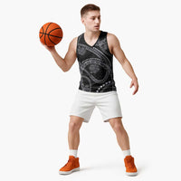 Hawaiian Kakau Art and Hisbiscus Tattoo Basketball Jersey Tribal Pattern-Silver Style - Polynesian Pride