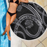Hawaiian Kakau Art and Hisbiscus Tattoo Beach Blanket Tribal Pattern-Silver Style - Polynesian Pride