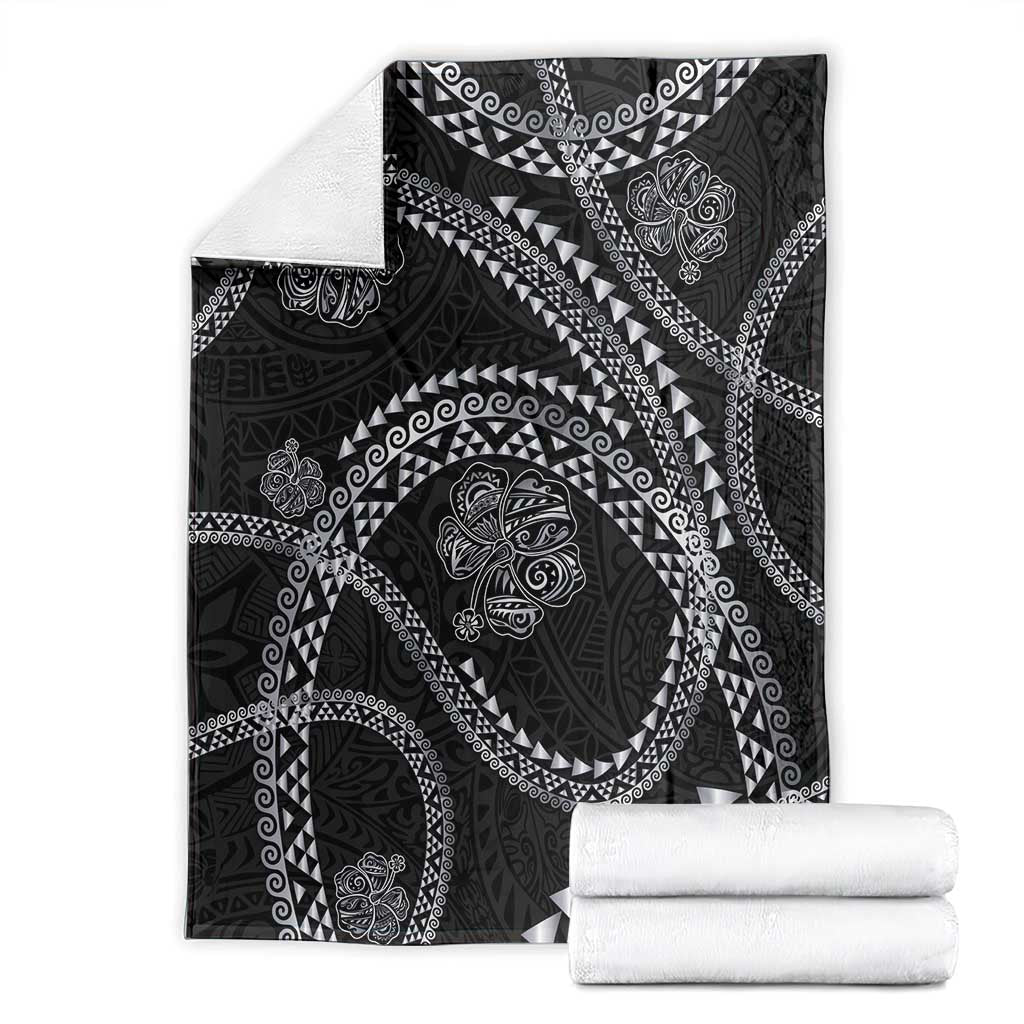 Hawaiian Kakau Art and Hisbiscus Tattoo Blanket Tribal Pattern-Silver Style - Polynesian Pride