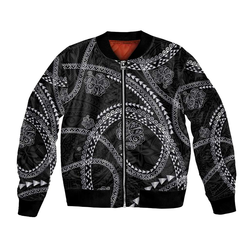 Hawaiian Kakau Art and Hisbiscus Tattoo Bomber Jacket Tribal Pattern-Silver Style - Polynesian Pride