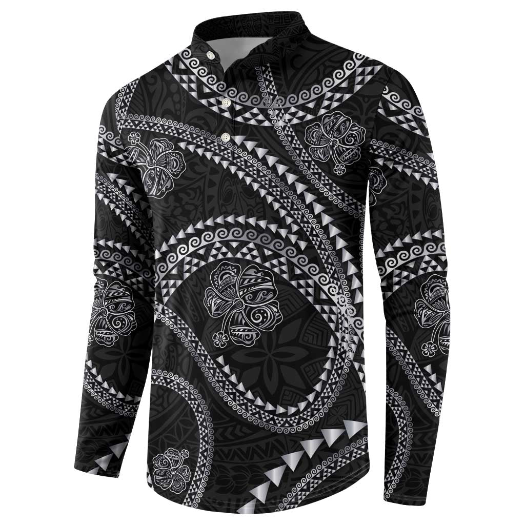 Hawaiian Kakau Art and Hisbiscus Tattoo Button Sweatshirt Tribal Pattern-Silver Style LT03 - Polynesian Pride