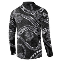 Hawaiian Kakau Art and Hisbiscus Tattoo Button Sweatshirt Tribal Pattern-Silver Style LT03 - Polynesian Pride