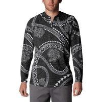 Hawaiian Kakau Art and Hisbiscus Tattoo Button Sweatshirt Tribal Pattern-Silver Style LT03 - Polynesian Pride