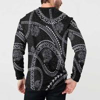 Hawaiian Kakau Art and Hisbiscus Tattoo Button Sweatshirt Tribal Pattern-Silver Style LT03 - Polynesian Pride