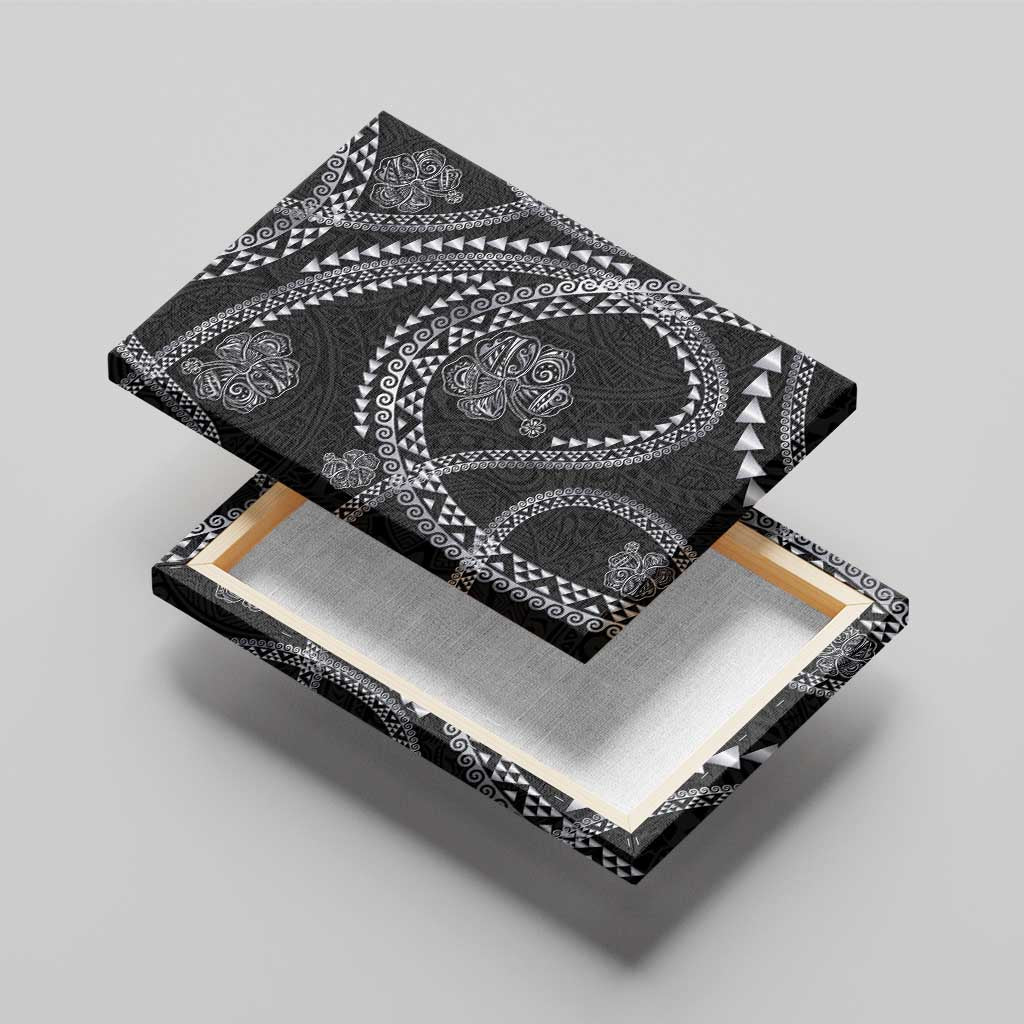 Hawaiian Kakau Art and Hisbiscus Tattoo Canvas Wall Art Tribal Pattern-Silver Style - Polynesian Pride