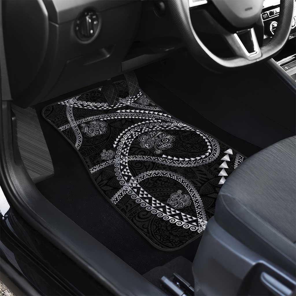 Hawaiian Kakau Art and Hisbiscus Tattoo Car Mats Tribal Pattern-Silver Style - Polynesian Pride