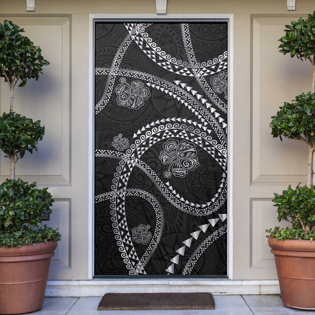 Hawaiian Kakau Art and Hisbiscus Tattoo Door Cover Tribal Pattern-Silver Style - Polynesian Pride