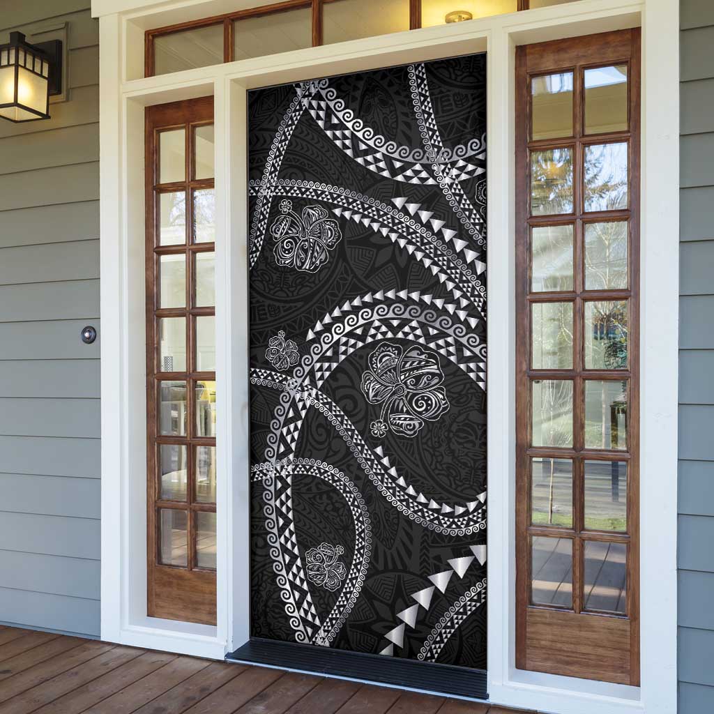 Hawaiian Kakau Art and Hisbiscus Tattoo Door Cover Tribal Pattern-Silver Style - Polynesian Pride