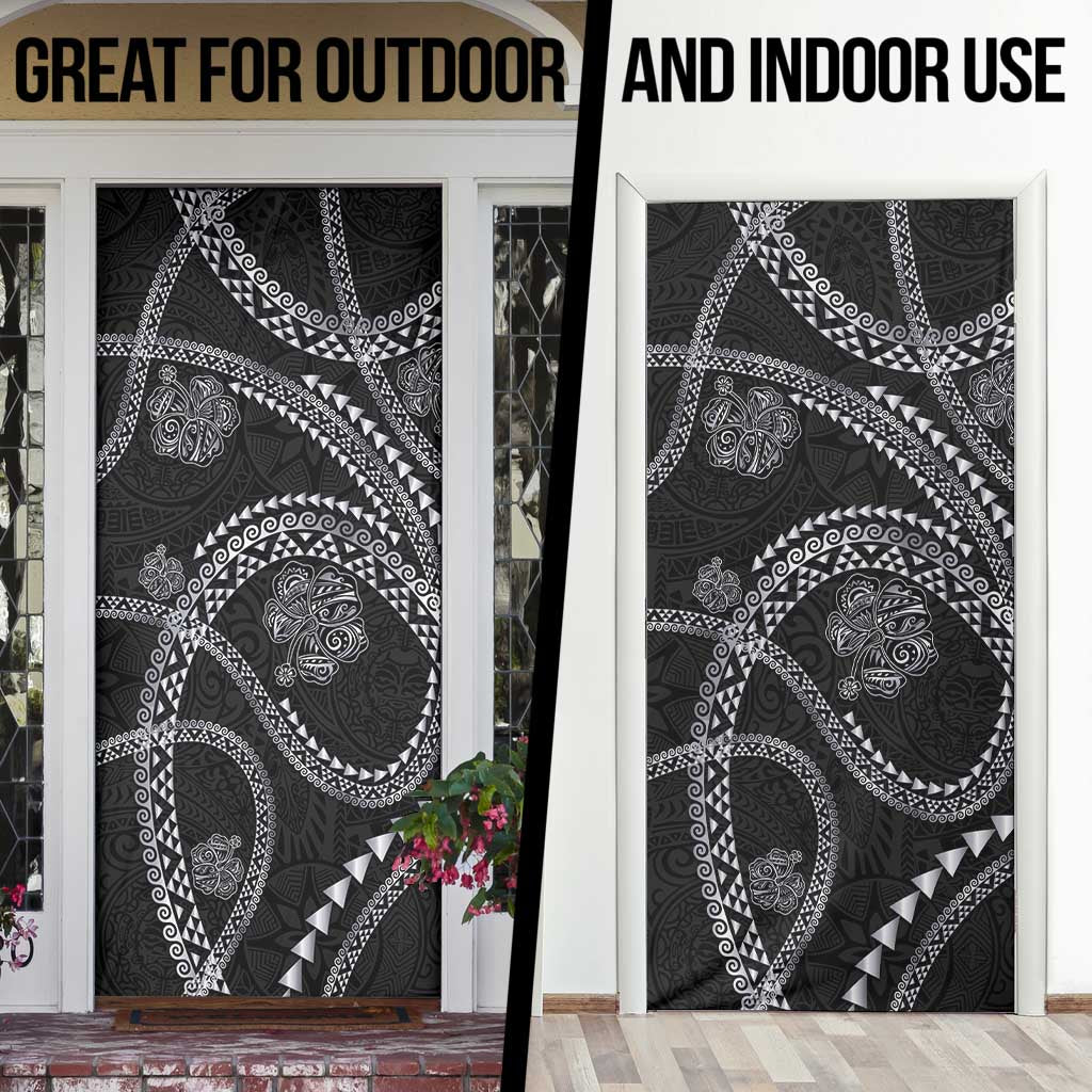 Hawaiian Kakau Art and Hisbiscus Tattoo Door Cover Tribal Pattern-Silver Style - Polynesian Pride