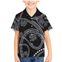 Hawaiian Kakau Art and Hisbiscus Tattoo Family Matching Mermaid Dress and Hawaiian Shirt Tribal Pattern-Silver Style LT03 Son's Shirt Black - Polynesian Pride