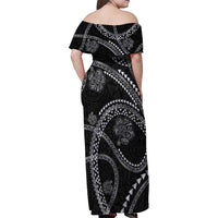 Hawaiian Kakau Art and Hisbiscus Tattoo Family Matching Off Shoulder Maxi Dress and Hawaiian Shirt Tribal Pattern-Silver Style LT03 - Polynesian Pride