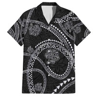 Hawaiian Kakau Art and Hisbiscus Tattoo Family Matching Off Shoulder Short Dress and Hawaiian Shirt Tribal Pattern-Silver Style LT03 Dad's Shirt - Short Sleeve Black - Polynesian Pride