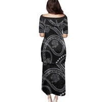 Hawaiian Kakau Art and Hisbiscus Tattoo Family Matching Puletasi and Hawaiian Shirt Tribal Pattern-Silver Style LT03 - Polynesian Pride