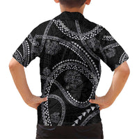 Hawaiian Kakau Art and Hisbiscus Tattoo Family Matching Short Sleeve Bodycon Dress and Hawaiian Shirt Tribal Pattern-Silver Style LT03 - Polynesian Pride