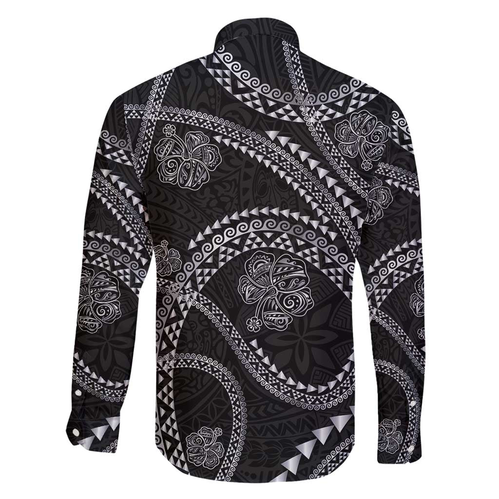 Hawaiian Kakau Art and Hisbiscus Tattoo Family Matching Short Sleeve Bodycon Dress and Hawaiian Shirt Tribal Pattern-Silver Style LT03 - Polynesian Pride