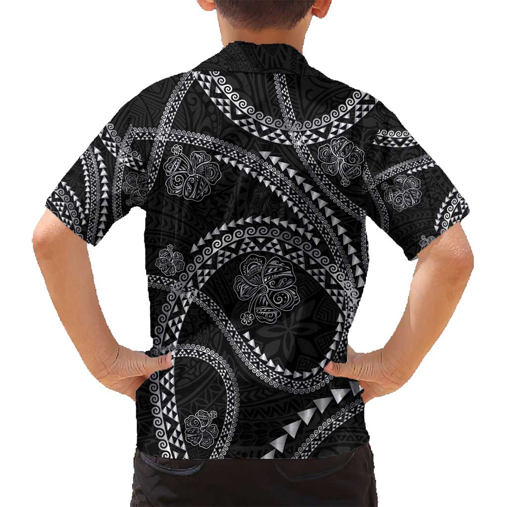 Hawaiian Kakau Art and Hisbiscus Tattoo Family Matching Summer Maxi Dress and Hawaiian Shirt Tribal Pattern-Silver Style LT03 - Polynesian Pride