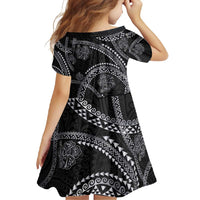 Hawaiian Kakau Art and Hisbiscus Tattoo Family Matching Summer Maxi Dress and Hawaiian Shirt Tribal Pattern-Silver Style LT03 - Polynesian Pride