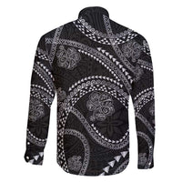 Hawaiian Kakau Art and Hisbiscus Tattoo Family Matching Summer Maxi Dress and Hawaiian Shirt Tribal Pattern-Silver Style LT03 - Polynesian Pride