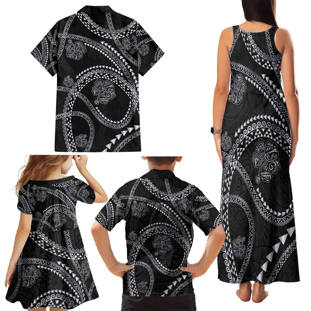 Hawaiian Kakau Art and Hisbiscus Tattoo Family Matching Tank Maxi Dress and Hawaiian Shirt Tribal Pattern-Silver Style - Polynesian Pride