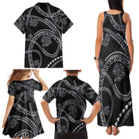 Hawaiian Kakau Art and Hisbiscus Tattoo Family Matching Tank Maxi Dress and Hawaiian Shirt Tribal Pattern-Silver Style - Polynesian Pride