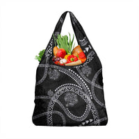 Hawaiian Kakau Art and Hisbiscus Tattoo Grocery Bag Tribal Pattern-Silver Style - Polynesian Pride