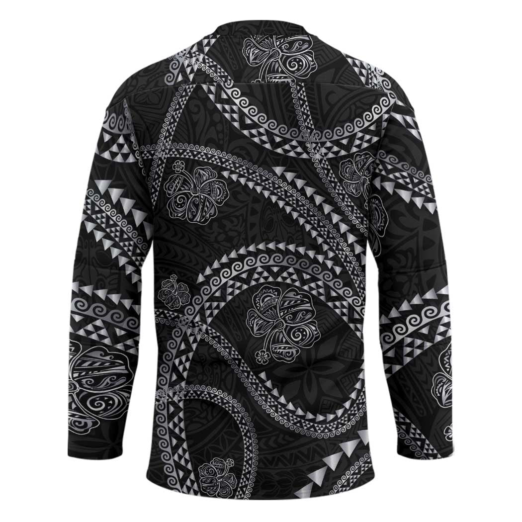 Hawaiian Kakau Art and Hisbiscus Tattoo Hockey Jersey Tribal Pattern-Silver Style - Polynesian Pride
