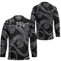 Hawaiian Kakau Art and Hisbiscus Tattoo Hockey Jersey Tribal Pattern-Silver Style - Polynesian Pride