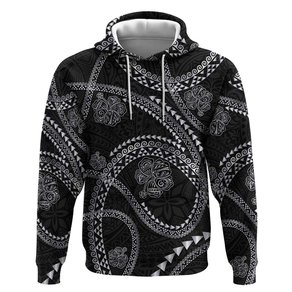 Hawaiian Kakau Art and Hisbiscus Tattoo Hoodie Tribal Pattern-Silver Style - Polynesian Pride