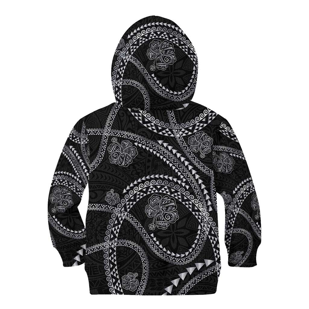 Hawaiian Kakau Art and Hisbiscus Tattoo Kid Hoodie Tribal Pattern-Silver Style - Polynesian Pride