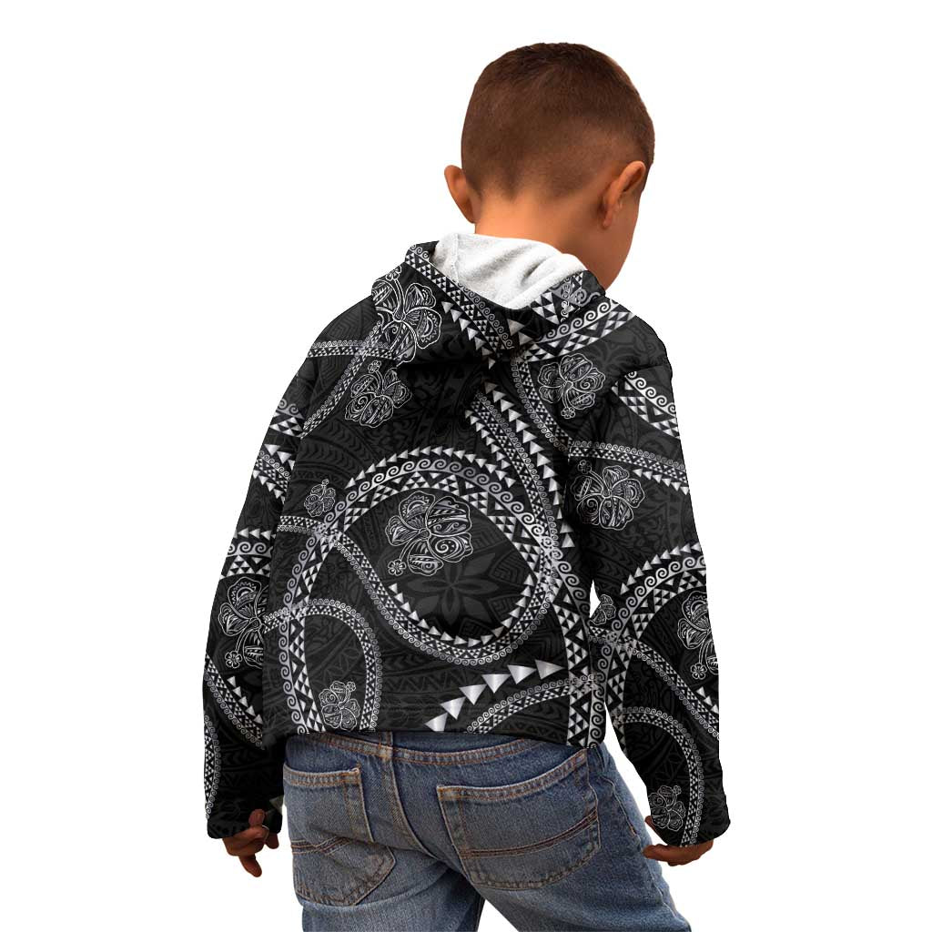 Hawaiian Kakau Art and Hisbiscus Tattoo Kid Hoodie Tribal Pattern-Silver Style - Polynesian Pride