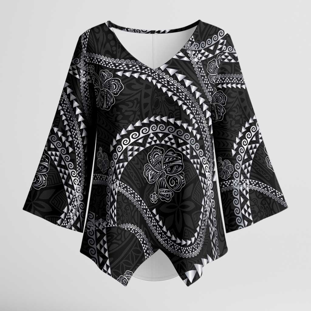 Hawaiian Kakau Art and Hisbiscus Tattoo Kimono Sleeve Blouse Tribal Pattern-Silver Style - Polynesian Pride