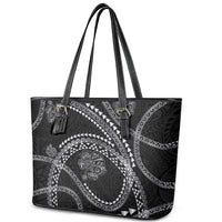 Hawaiian Kakau Art and Hisbiscus Tattoo Leather Tote Bag Tribal Pattern-Silver Style - Polynesian Pride