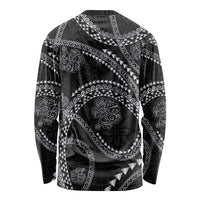 Hawaiian Kakau Art and Hisbiscus Tattoo Long Sleeve Shirt Tribal Pattern-Silver Style LT03 - Polynesian Pride