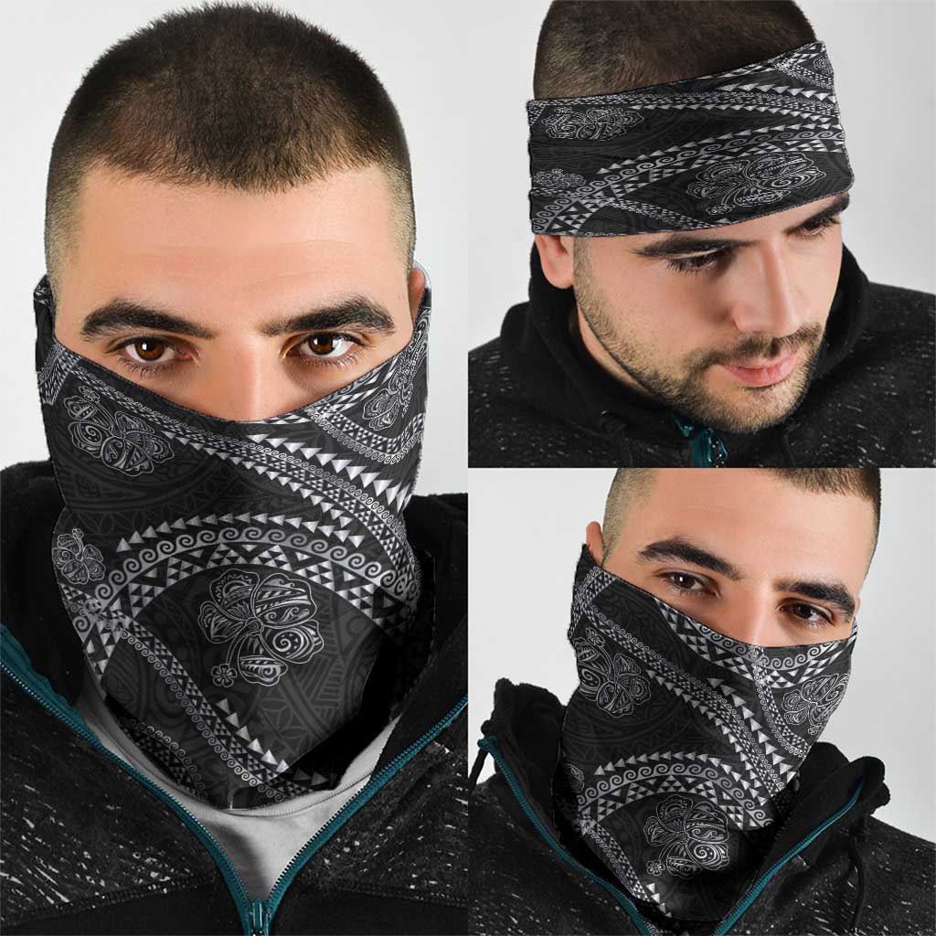 Hawaiian Kakau Art and Hisbiscus Tattoo Neck Gaiter Tribal Pattern-Silver Style - Polynesian Pride