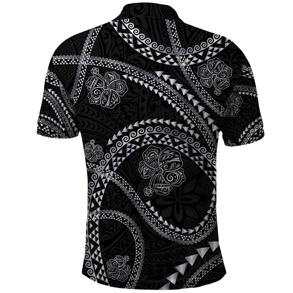 Hawaiian Kakau Art and Hisbiscus Tattoo Polo Shirt Tribal Pattern-Silver Style - Polynesian Pride