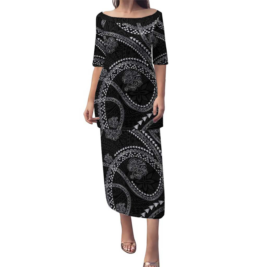 Hawaiian Kakau Art and Hisbiscus Tattoo Puletasi Tribal Pattern-Silver Style - Polynesian Pride