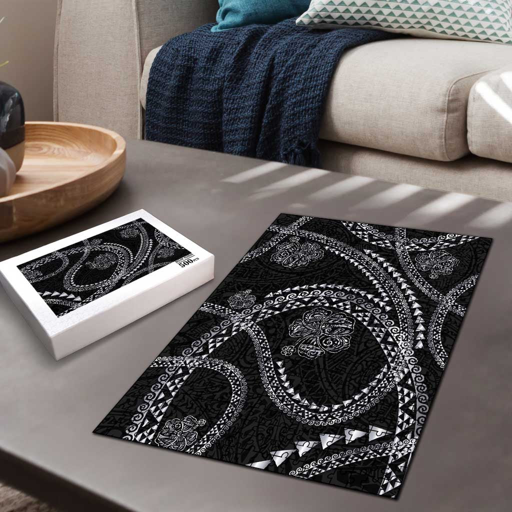 Hawaiian Kakau Art and Hisbiscus Tattoo Puzzle Tribal Pattern-Silver Style - Polynesian Pride