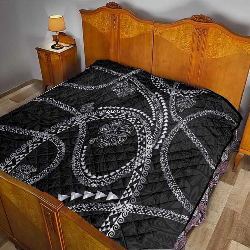 Hawaiian Kakau Art and Hisbiscus Tattoo Quilt Tribal Pattern-Silver Style - Polynesian Pride