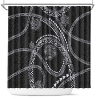 Hawaiian Kakau Art and Hisbiscus Tattoo Shower Curtain Tribal Pattern-Silver Style LT03 Black - Polynesian Pride