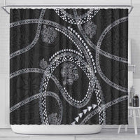 Hawaiian Kakau Art and Hisbiscus Tattoo Shower Curtain Tribal Pattern-Silver Style LT03 - Polynesian Pride